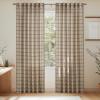 imageNICETOWN Linen Plaid Curtains 96 inches Long Grid Pattern Light Filtering Privacy Shade for Living Room Bedroom Farmhouse Rod Pocket Back Tab Semi Sheer Curtains 1 Pair Linen 52W x 96LGrid Pattern  Light Greige