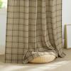 imageNICETOWN Linen Plaid Curtains 96 inches Long Grid Pattern Light Filtering Privacy Shade for Living Room Bedroom Farmhouse Rod Pocket Back Tab Semi Sheer Curtains 1 Pair Linen 52W x 96LGrid Pattern  Linen