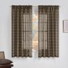imageNICETOWN Linen Plaid Curtains 96 inches Long Grid Pattern Light Filtering Privacy Shade for Living Room Bedroom Farmhouse Rod Pocket Back Tab Semi Sheer Curtains 1 Pair Linen 52W x 96LGrid Pattern  Taupe