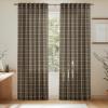 imageNICETOWN Linen Plaid Curtains 96 inches Long Grid Pattern Light Filtering Privacy Shade for Living Room Bedroom Farmhouse Rod Pocket Back Tab Semi Sheer Curtains 1 Pair Linen 52W x 96LGrid Pattern  Taupe