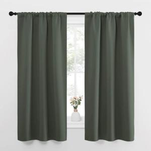 imageNICETOWN Bedroom Curtains Blackout Draperies  All Season Thermal Insulated Solid Rod Pocket Top Blackout CurtainsDrapes for Kids Room Dark Mallard 1 Pair 34 x 63 Inch