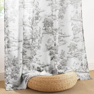 imageNICETOWN Linen Plaid Curtains 96 inches Long Grid Pattern Light Filtering Privacy Shade for Living Room Bedroom Farmhouse Rod Pocket Back Tab Semi Sheer Curtains 1 Pair Linen 52W x 96LBlack