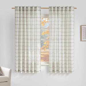 imageNICETOWN Linen Plaid Curtains 96 inches Long Grid Pattern Light Filtering Privacy Shade for Living Room Bedroom Farmhouse Rod Pocket Back Tab Semi Sheer Curtains 1 Pair Linen 52W x 96LDiagonal Check  White