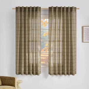 imageNICETOWN Linen Plaid Curtains 96 inches Long Grid Pattern Light Filtering Privacy Shade for Living Room Bedroom Farmhouse Rod Pocket Back Tab Semi Sheer Curtains 1 Pair Linen 52W x 96LDiagonal Check  Linen