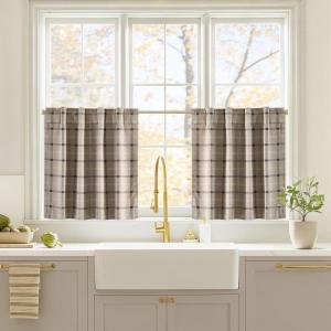 imageNICETOWN Red Christmas Buffalo Plaid Gingham Cafe 100 Blackout Curtains 36 Inch Length Farmhouse Rustic Checkered Half Window Tier Curtain for Kitchen Bathroom 26quot W x 36quot L 2 PanelsPlaid  Taupe  White