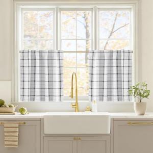 imageNICETOWN Red Christmas Buffalo Plaid Gingham Cafe 100 Blackout Curtains 36 Inch Length Farmhouse Rustic Checkered Half Window Tier Curtain for Kitchen Bathroom 26quot W x 36quot L 2 PanelsPlaid  White  White