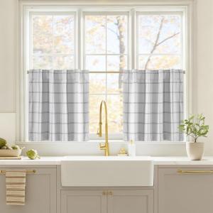imageNICETOWN Red Christmas Buffalo Plaid Gingham Cafe 100 Blackout Curtains 36 Inch Length Farmhouse Rustic Checkered Half Window Tier Curtain for Kitchen Bathroom 26quot W x 36quot L 2 PanelsGrid Pattern  White  White