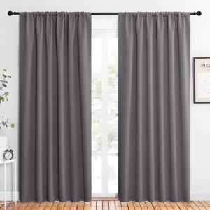 imageNICETOWN Blackout Curtain Panels for Window  Thermal Insulated Rod Pocket Blackout DrapesDraperies for Dining Room 2 Panels W62 x L84 inches Grey