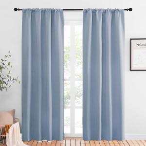 imageNICETOWN Blackout Curtains for Living Curtains Vintage Blue 1 Pair 34inch W x 84inch L Home Decorations Thermal Insulated Solid Pole Top Blackout Drapes for Living Room