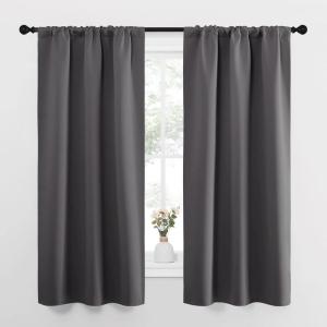 imageNICETOWN Grey Window Curtains for Bedroom  Home Decoration Thermal Insulated Rod Pocket Blackout Blinds ampamp Drapes for Small Windows Gray 2 Panels W34 x L63 Inch