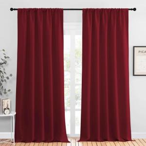 imageNICETOWN Living Room Curtains for Window  Energy Efficient ampamp Noise Reducing Thermal Insulated Rod Pocket Blackout DrapesDraperies for Living Room Burgundy Red 2 Panels W52 inches x L95 inches