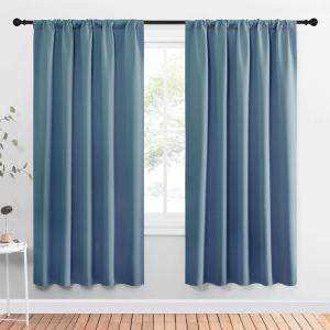 imageNICETOWN Window Curtains Blackout Drapes Smoky Blue 1 Pair 52 by 72Inch Thermal Insulated Solid Rod Pocket Blackout CurtainsDraperies for Living Room