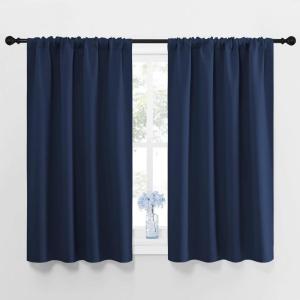 imageNICETOWN Curtains Blackout Draperies  Home Fashion Thermal Insulated Solid Drape Panels for Kids Room Privacy Window Dressing Navy 1 Pair 42 inches x 45Inch