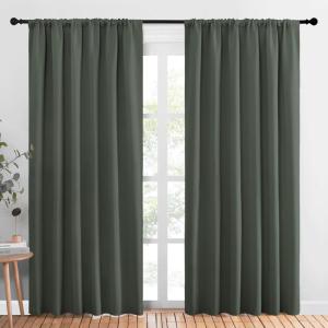 imageNICETOWN Living Room Curtains Blackout Draperies Dark Mallard 1 Pair 70 x 84inch Home Decorations Thermal Insulated Solid Rod Pocket Blackout Drapes for Cafe