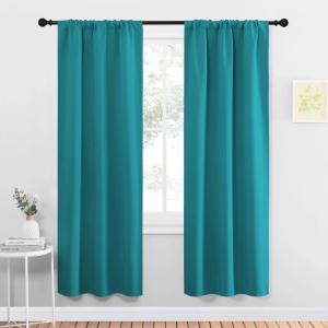 imageNICETOWN Peacock Blue Blackout Curtains Panels for Window Thermal Insulated Rod Pocket Blackout DrapesDraperies for Living Room 2 Panels W34 x L72 inches