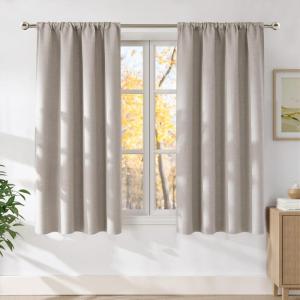 imageNICETOWN Angora Faux Linen Room Darkening Rod Pocket Curtains 63 inch Length W42 x L63 Light Blocking Thermal Insulated Noise Reducing Drapes for Bedroom Living Room Farmhouse Decor 2 Panels