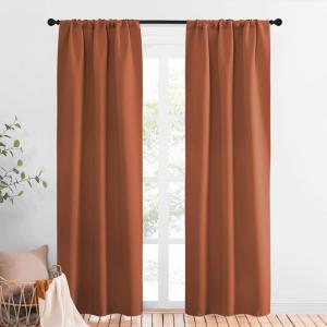 imageNICETOWN Blackout Curtains and Drapes  Thermal Insulated Solid Rod Pocket Blackout DraperiesPanels Burnt Orange 1 Pair 34 by 84 inches