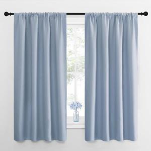 imageNICETOWN Kitchen Curtains Short Blackout Drapes Vintage Blue 34 in x 45 in W x L Set of 2 Thermal Insulated Rod Pocket Window Treatment Draperies for Nursery