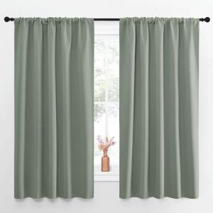 imageNICETOWN Window Curtains Blackout Drapes  Thermal Insulated Solid Rod Pocket Blackout CurtainsDraperies for Living Room Greyish Green One Pair 52 by 63Inch