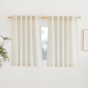 imageNICETOWN Natural Linen Blend Cafe Curtains 24 inch Length Rod Pocket ampamp Back Tab Semi Sheer Privacy Window Treatments Light Filtering for Kitchen W42 x L24 2 PanelsNatural