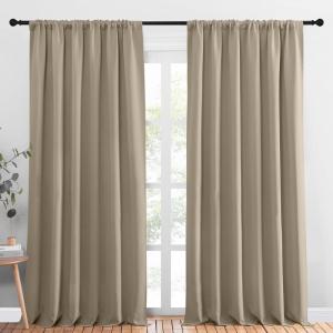 imageNICETOWN 2 Panels Blackout Curtains Rod Pocket Thermal Insulated Drapess for Bedroom Privacy Protection EasyCare Heavy Duty Curtains for Living RoomDining Room W70 x L95 inches Soft Taupe