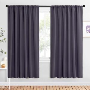 imageNICETOWN Bedroom Window Curtain Panels Greyish Purple 2 Panels 62 in x 72 in W x L Window Treatment Thermal Insulated Rod Pocket Room Darkening CurtainsDrapes for Patio Door