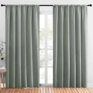imageNICETOWN Living Room Curtains Blackout Draperies Greyish Green 1 Pair 70 x 84inch Home Decorations Thermal Insulated Solid Rod Pocket Blackout Drapes for Cafe
