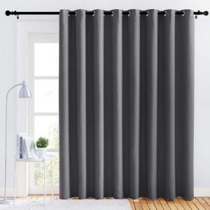 imageNICETOWN Bedroom Blackout Curtain Panel  120 inches by 102 inch Grey 1 PC Energy Saving Thermal Insulated Grommet Blackout Drapery for Patio Room Divider Curtain