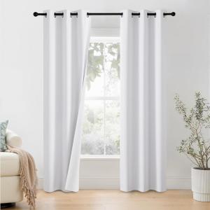imageNICETOWN 100 Blackout Window Curtain Panels 84 inch Length for Living Room Set of 2 Snow White 42 inches Wide Thermal Insulated Drapes