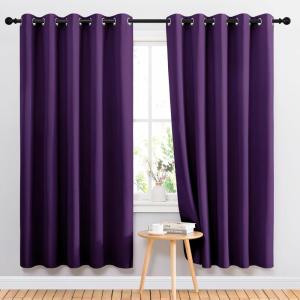 imageNICETOWN Bedroom Curtains Blackout Drapery Panels 2 Panels 70 x 72 inches Royal Purple Three Pass Microfiber Thermal Insulated Solid Ring Top Blackout Window CurtainsDrapes
