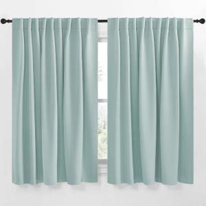 imageNICETOWN Blackout Curtain Panels Window Draperies  Aqua Blue Color 62x63 inch 2 Pieces Insulating Room Darkening Blackout Drapes for Doorway Shower Bathroom Laundry Room Bifold Door