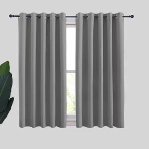 imageNICETOWN Silver Grey Blackout Curtain Panels for Bedroom Thermal Insulated Extra Wide Blackout Draperies and Drapes for Basement 2 Panels W70 x L54inch