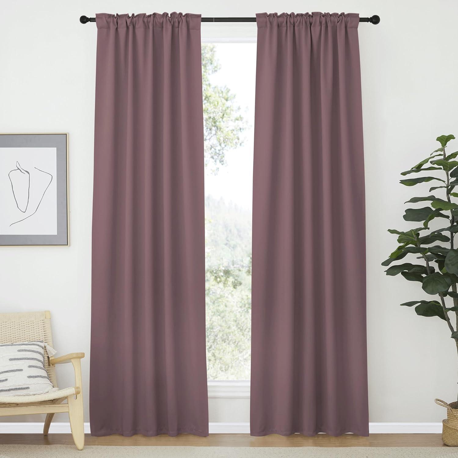 imageNICETOWN Living Room Darkening Curtains  Dry Rose Color W42 x L70 Set of 2 Home Decor Room Darkening Thermal Insulated Drapery Panels for OfficeSchoolHospital Window