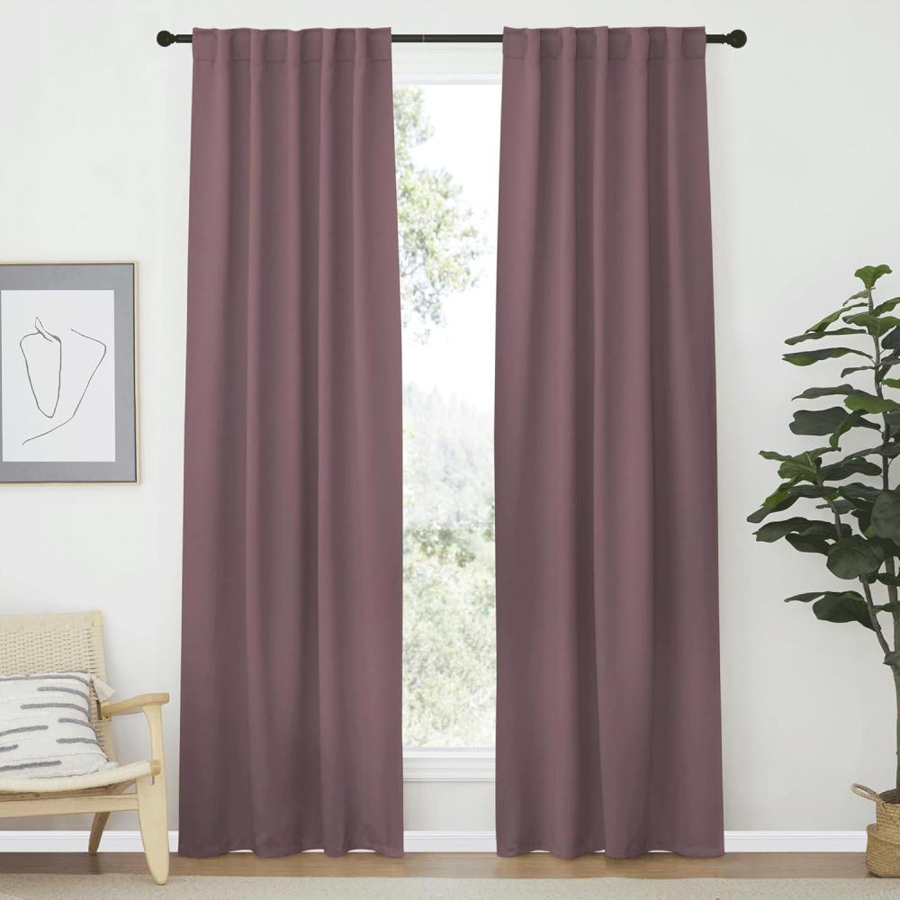 imageNICETOWN Living Room Darkening Curtains  Dry Rose Color W42 x L70 Set of 2 Home Decor Room Darkening Thermal Insulated Drapery Panels for OfficeSchoolHospital Window