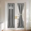 imageNICETOWN Linen Door Curtain for Windows 100 Blackout French Door Curtains for Privacy Thermal Insulated Window Covering for Bedroom Living Room Stone Blue 30quot W x 72quot L 1 PanelGrey