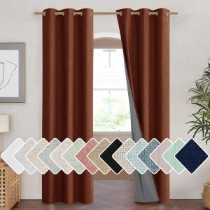 imageNICETOWN 100 Absolutely Blackout Linen Curtains with Thermal Insulated Liner 42quot Wide 2 Panels 90quot Long Drapes Grommet Retro Burnt Orange Linen Curtains Vertical Drapes Privacy for Bedroom