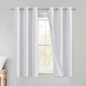 imageNICETOWN 100 Absolutely Blackout Linen Curtains with Thermal Insulated White Liner White 42 inches Wide 45 inches Length Energy Saving Curtains for Cupboard 2 Panels Set Vertical Blinds