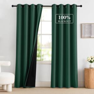 imageNICETOWN 100 Blackout Curtains 90 Inch Length for Bedroom Privacy Thermal Insulated Grommet Room Darkening Window Drapes for Living Room 2 Panels Stone Blue 52 x 90 InchHunter Green