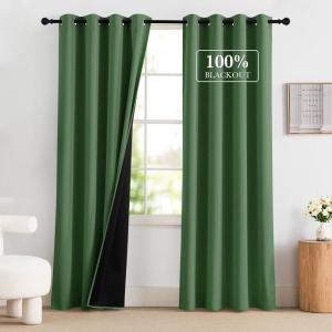 imageNICETOWN 100 Blackout Curtains 90 Inch Length for Bedroom Privacy Thermal Insulated Grommet Room Darkening Window Drapes for Living Room 2 Panels Stone Blue 52 x 90 InchForest Green