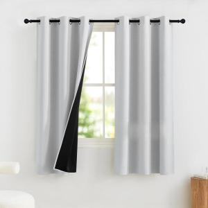 imageNICETOWN 100 Blackout Curtains 90 Inch Length for Bedroom Privacy Thermal Insulated Grommet Room Darkening Window Drapes for Living Room 2 Panels Stone Blue 52 x 90 InchGreyish White