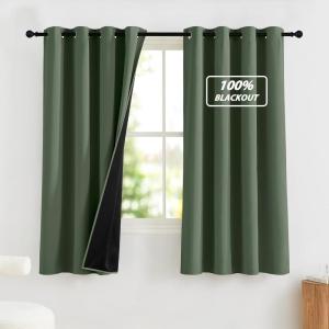 imageNICETOWN 100 Blackout Curtains 90 Inch Length for Bedroom Privacy Thermal Insulated Grommet Room Darkening Window Drapes for Living Room 2 Panels Stone Blue 52 x 90 InchGreyish Green