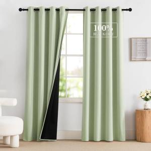 imageNICETOWN 100 Blackout Curtains 90 Inch Length for Bedroom Privacy Thermal Insulated Grommet Room Darkening Window Drapes for Living Room 2 Panels Stone Blue 52 x 90 InchLight Green