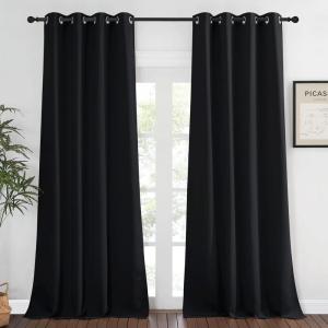 imageNICETOWN Black Blackout Curtain 108 inches Long  Grommet Chic Thermal Insulated Solid Blackout Curtain Drape for Living RoomBedroom W52 x L108 1 Panel
