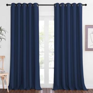imageNICETOWN Blackout 110 inch Sliding Door Curtain Grommet Thermal Insulated Room Darkening Window Treatment Divider for BedroomLiving Room Navy W66 x L110 1 Panel