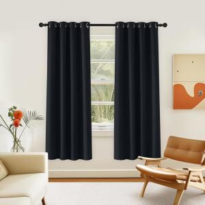imageNICETOWN Blackout Black Curtain 72 inches Long Grommet Thermal Insulated Window Treatment Light ampamp Sound Blocking Drape for Living RoomBedroom W46 x L72 1 Panel