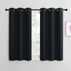 imageNICETOWN Blackout Curtain Panels for Bedroom Black 2 Panels W29 x L36inch Thermal Insulated Grommet Top Blackout Draperies and Drapes for Basement