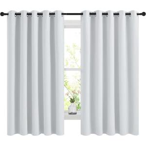 imageNICETOWN Blackout Curtains Panels for Bedroom 2 Panels 66 x 60 Inch Greyish White 3 Pass Microfiber Noise Reducing Thermal Insulated Solid Ring Top Blackout Window Drapes