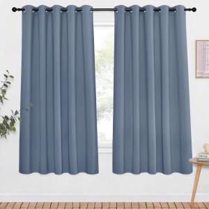imageNICETOWN Blackout Drapery Door Curtain for Bedroom  Grommet Window Treatment Thermal Insulated Solid Vertical Drape for Doorway Stone Blue 1 Piece 66 by 66 Inch