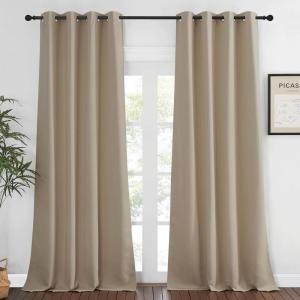 imageNICETOWN Blackout Room Darkening Window Curtain  Thermal Insulated Solid Grommet Blackout Patio Door CurtainDrape for Living Room Taupe 1 Panel 52 by 95inch