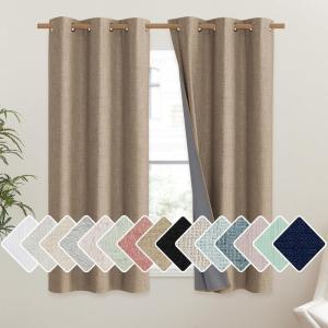 imageNICETOWN Burlap Vintage Open Linen Weave Flax Thermal Curtains 100 Blackout Curtains 45quot Long for Dining Room Soundproof Window Treatment Drapes for Kitchen 42quot Wide Per Panel Set of 2